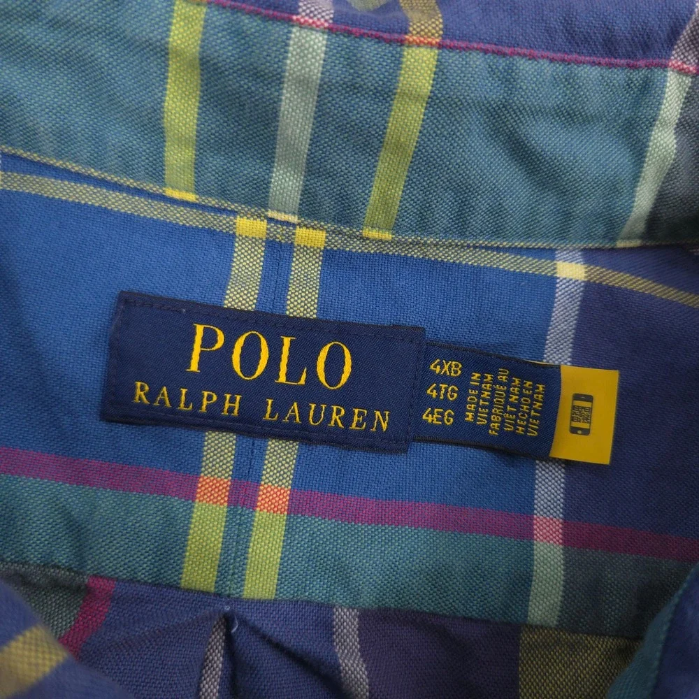 Polo Ralph Lauren Oxford Shirt Mens 4XB Multicolor Plaid Pony Button Down Preppy